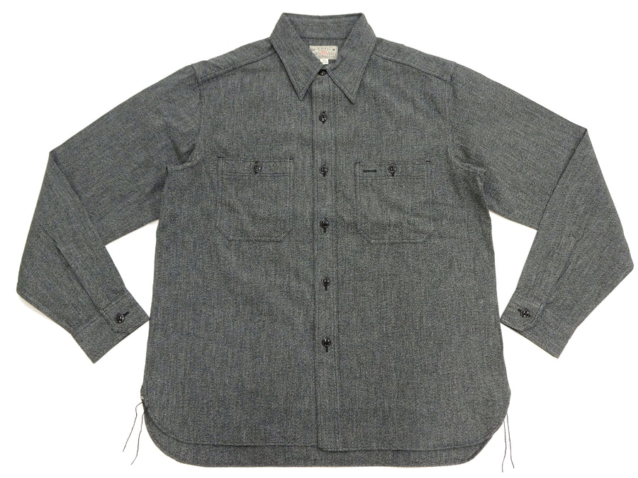 Buzz Rickson Cotton Covert Work Shirt - Men's Casual Vintage-Style Long Sleeve Button Up Shirt BR26082 119 Heathered-Black