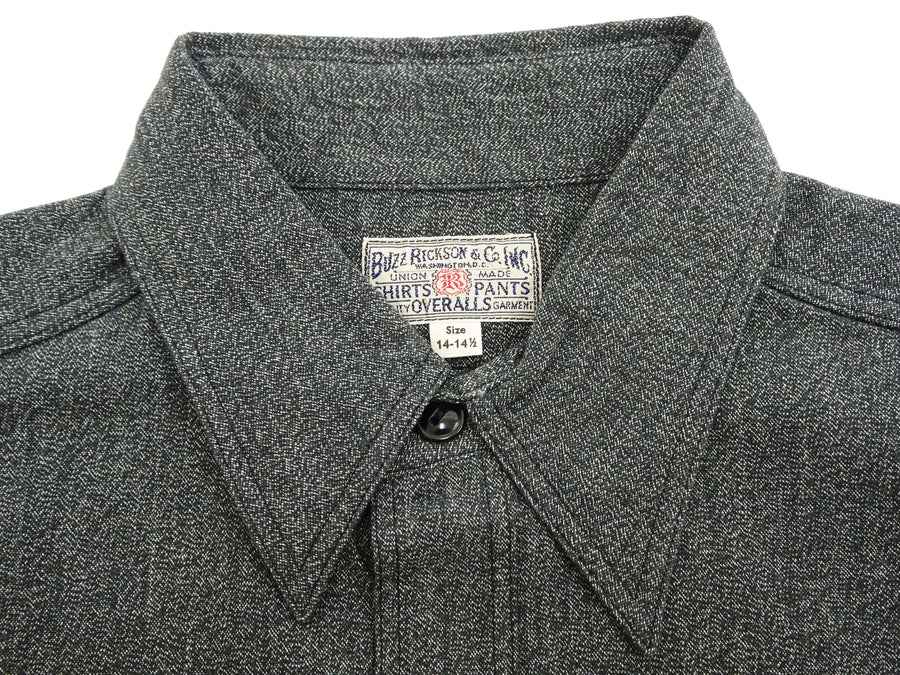 Buzz Rickson Cotton Covert Work Shirt - Men's Casual Vintage-Style Long Sleeve Button Up Shirt BR26082 119 Heathered-Black
