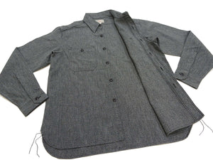 Buzz Rickson Cotton Covert Work Shirt - Men's Casual Vintage-Style Long Sleeve Button Up Shirt BR26082 119 Heathered-Black