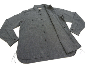 Buzz Rickson Cotton Covert Work Shirt - Men's Casual Vintage-Style Long Sleeve Button Up Shirt BR26082 119 Heathered-Black