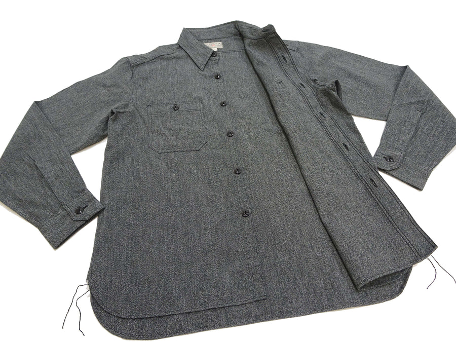 Buzz Rickson Cotton Covert Work Shirt - Men's Casual Vintage-Style Long Sleeve Button Up Shirt BR26082 119 Heathered-Black