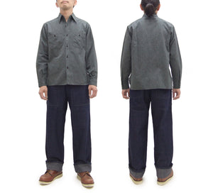 Buzz Rickson Cotton Covert Work Shirt - Men's Casual Vintage-Style Long Sleeve Button Up Shirt BR26082 119 Heathered-Black