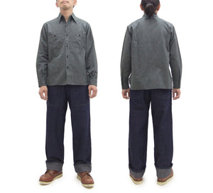 Buzz Rickson Cotton Covert Work Shirt - Men's Casual Vintage-Style Long Sleeve Button Up Shirt BR26082 119 Heathered-Black