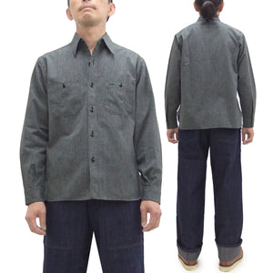 Buzz Rickson Cotton Covert Work Shirt - Men's Casual Vintage-Style Long Sleeve Button Up Shirt BR26082 119 Heathered-Black