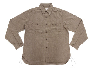 Buzz Rickson Cotton Covert Work Shirt - Men's Casual Vintage-Style Long Sleeve Button Up Shirt BR26082 138 Heathered-Brown