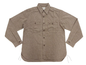 Buzz Rickson Cotton Covert Work Shirt - Men's Casual Vintage-Style Long Sleeve Button Up Shirt BR26082 138 Heathered-Brown