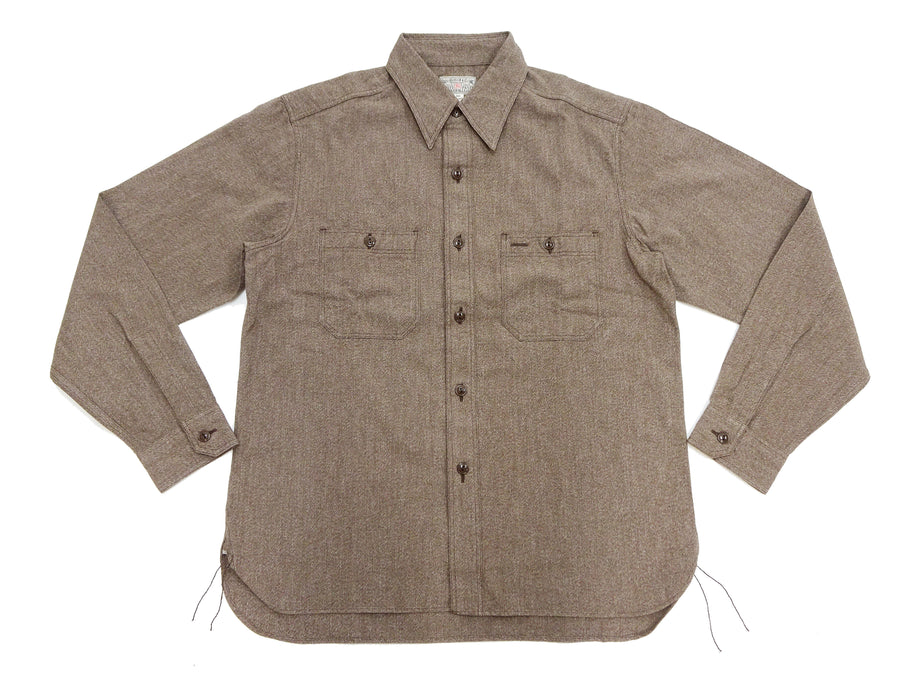 Buzz Rickson Cotton Covert Work Shirt - Men's Casual Vintage-Style Long Sleeve Button Up Shirt BR26082 138 Heathered-Brown