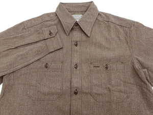 Buzz Rickson Cotton Covert Work Shirt - Men's Casual Vintage-Style Long Sleeve Button Up Shirt BR26082 138 Heathered-Brown
