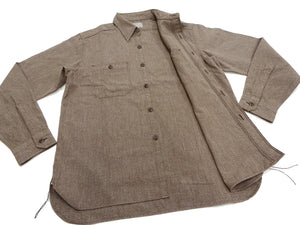 Buzz Rickson Cotton Covert Work Shirt - Men's Casual Vintage-Style Long Sleeve Button Up Shirt BR26082 138 Heathered-Brown