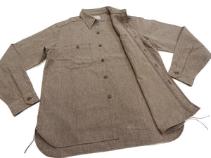 Buzz Rickson Cotton Covert Work Shirt - Men's Casual Vintage-Style Long Sleeve Button Up Shirt BR26082 138 Heathered-Brown