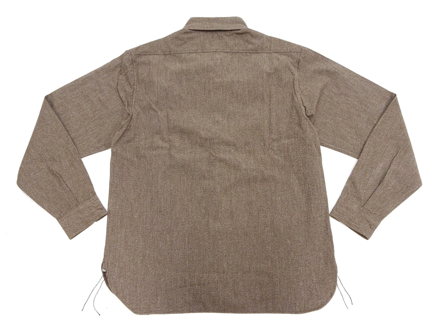 Buzz Rickson Cotton Covert Work Shirt - Men's Casual Vintage-Style Long Sleeve Button Up Shirt BR26082 138 Heathered-Brown