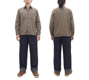 Buzz Rickson Cotton Covert Work Shirt - Men's Casual Vintage-Style Long Sleeve Button Up Shirt BR26082 138 Heathered-Brown