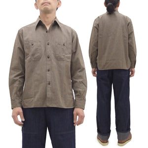 Buzz Rickson Cotton Covert Work Shirt - Men's Casual Vintage-Style Long Sleeve Button Up Shirt BR26082 138 Heathered-Brown