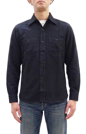 Buzz Rickson's William Gibson Men's Black Chambray Work Shirt, Long-Sleeve Button-Up Shirt, Made in Japan BR29143