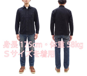 Buzz Rickson's William Gibson Men's Black Chambray Work Shirt, Long-Sleeve Button-Up Shirt, Made in Japan BR29143
