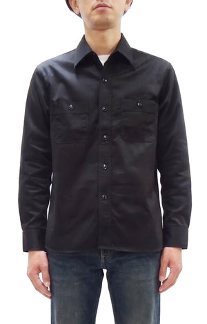 Buzz Rickson's Men's Herringbone Work Shirt, High-Density Cotton Long-Sleeve Button-Up Shirt, Made in Japan (BR29390 119 Black)