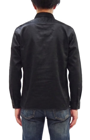 Buzz Rickson's Men's Herringbone Work Shirt, High-Density Cotton Long-Sleeve Button-Up Shirt, Made in Japan (BR29390 119 Black)