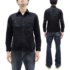 Buzz Rickson Herringbone Shirt Men's Casual Long Sleeve Plain HBT Button Up Work Shirt BR29390 119 Black