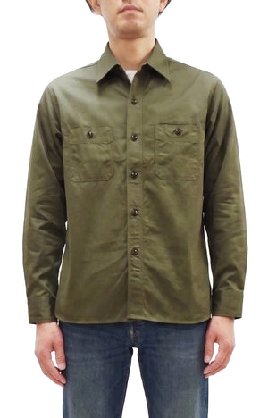 Buzz Rickson's Men's Herringbone Work Shirt, High-Density Cotton Long-Sleeve Button-Up Shirt, Made in Japan (BR29390 149 Olive)