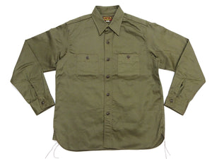Buzz Rickson's Men's Herringbone Work Shirt, High-Density Cotton Long-Sleeve Button-Up Shirt, Made in Japan (BR29390 149 Olive)