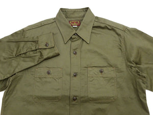Buzz Rickson's Men's Herringbone Work Shirt, High-Density Cotton Long-Sleeve Button-Up Shirt, Made in Japan (BR29390 149 Olive)