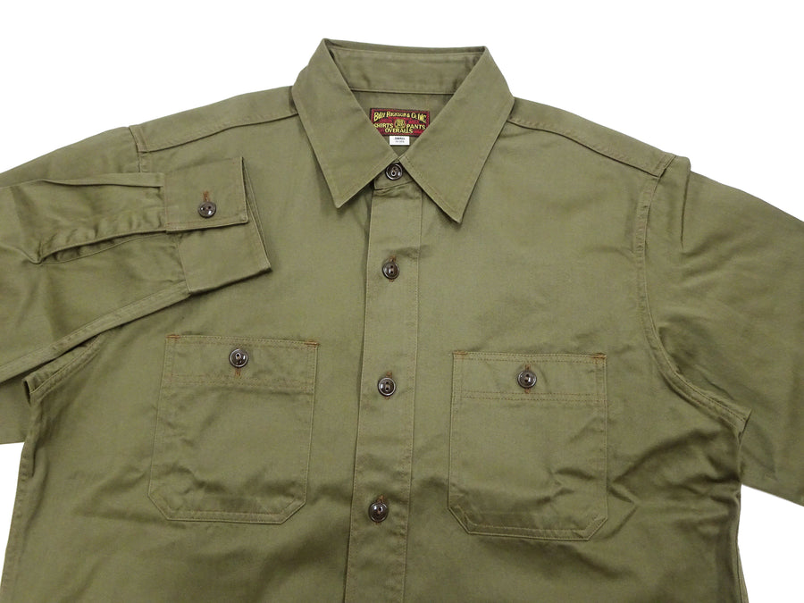 Buzz Rickson Herringbone Shirt Men's Casual Long Sleeve Plain HBT Button Up Work Shirt BR29390 149 Olive