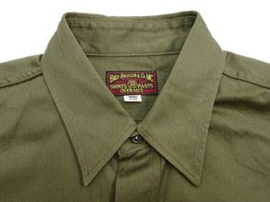 Buzz Rickson's Men's Herringbone Work Shirt, High-Density Cotton Long-Sleeve Button-Up Shirt, Made in Japan (BR29390 149 Olive)