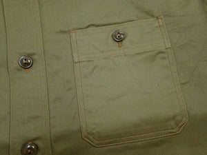 Buzz Rickson's Men's Herringbone Work Shirt, High-Density Cotton Long-Sleeve Button-Up Shirt, Made in Japan (BR29390 149 Olive)