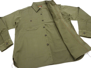 Buzz Rickson Herringbone Shirt Men's Casual Long Sleeve Plain HBT Button Up Work Shirt BR29390 149 Olive