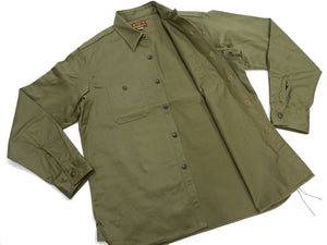 Buzz Rickson's Men's Herringbone Work Shirt, High-Density Cotton Long-Sleeve Button-Up Shirt, Made in Japan (BR29390 149 Olive)