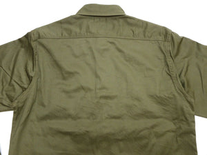 Buzz Rickson's Men's Herringbone Work Shirt, High-Density Cotton Long-Sleeve Button-Up Shirt, Made in Japan (BR29390 149 Olive)