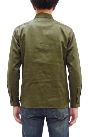 Buzz Rickson's Men's Herringbone Work Shirt, High-Density Cotton Long-Sleeve Button-Up Shirt, Made in Japan (BR29390 149 Olive)