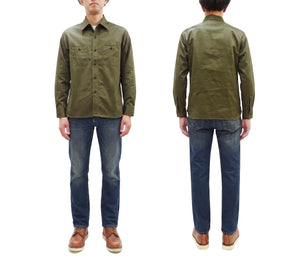 Buzz Rickson's Men's Herringbone Work Shirt, High-Density Cotton Long-Sleeve Button-Up Shirt, Made in Japan (BR29390 149 Olive)