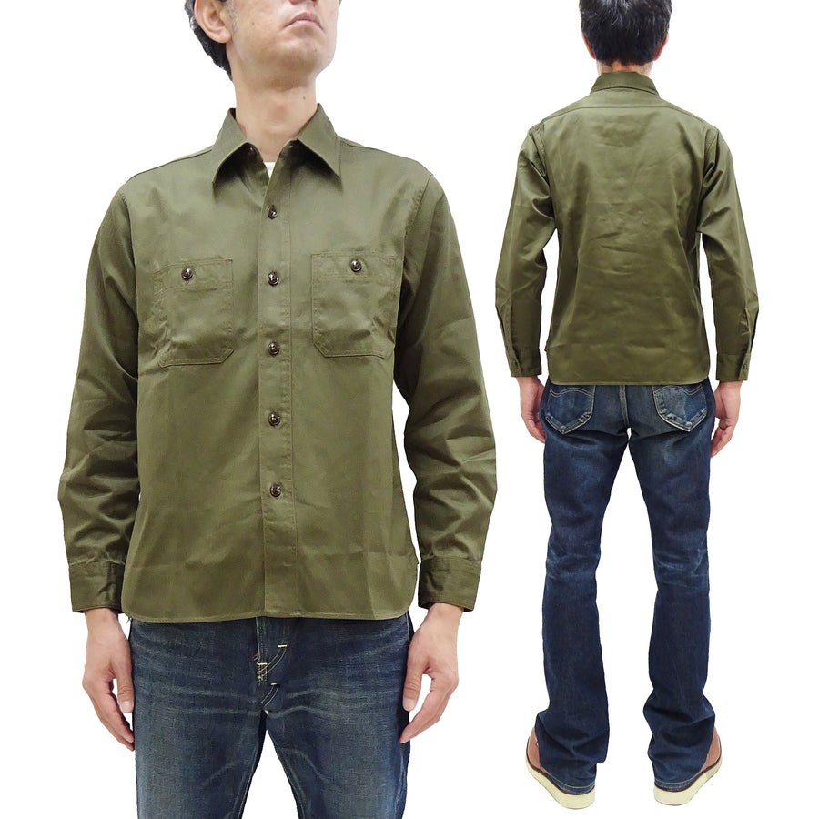 Buzz Rickson Herringbone Shirt Men's Casual Long Sleeve Plain HBT Button Up Work Shirt BR29390 149 Olive