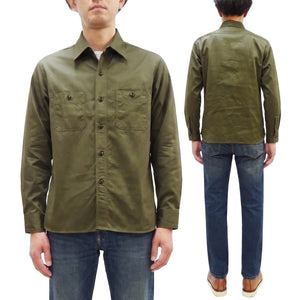 Buzz Rickson's Men's Herringbone Work Shirt, High-Density Cotton Long-Sleeve Button-Up Shirt, Made in Japan (BR29390 149 Olive)