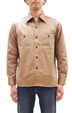 Buzz Rickson's Men's Herringbone Work Shirt, High-Density Cotton Long-Sleeve Button-Up Shirt, Made in Japan (BR29390 133 Beige)