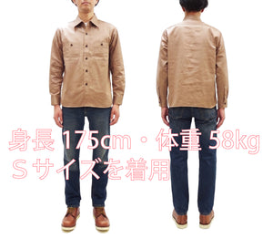 Buzz Rickson's Men's Herringbone Work Shirt, High-Density Cotton Long-Sleeve Button-Up Shirt, Made in Japan (BR29390 133 Beige)