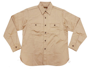 Buzz Rickson Herringbone Shirt Men's Casual Long Sleeve Plain HBT Button Up Work Shirt BR29390 133 Beige