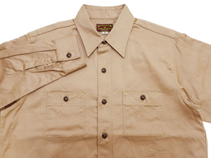Buzz Rickson's Men's Herringbone Work Shirt, High-Density Cotton Long-Sleeve Button-Up Shirt, Made in Japan (BR29390 133 Beige)