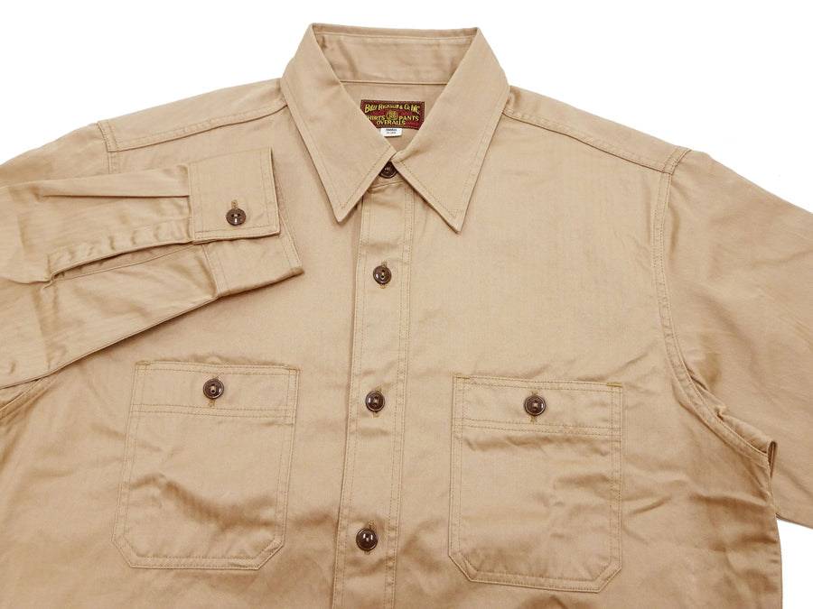 Buzz Rickson Herringbone Shirt Men's Casual Long Sleeve Plain HBT Button Up Work Shirt BR29390 133 Beige