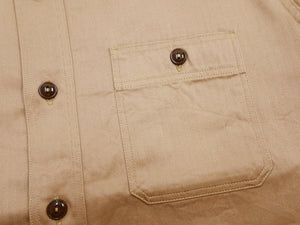 Buzz Rickson's Men's Herringbone Work Shirt, High-Density Cotton Long-Sleeve Button-Up Shirt, Made in Japan (BR29390 133 Beige)