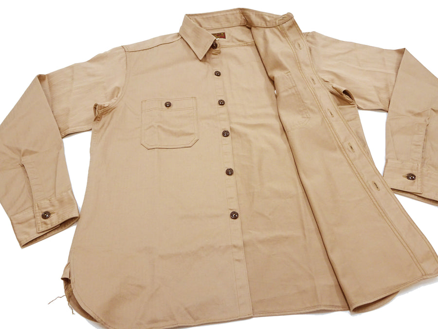 Buzz Rickson Herringbone Shirt Men's Casual Long Sleeve Plain HBT Button Up Work Shirt BR29390 133 Beige