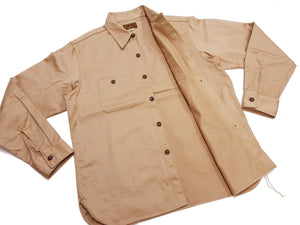 Buzz Rickson's Men's Herringbone Work Shirt, High-Density Cotton Long-Sleeve Button-Up Shirt, Made in Japan (BR29390 133 Beige)