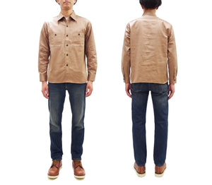 Buzz Rickson's Men's Herringbone Work Shirt, High-Density Cotton Long-Sleeve Button-Up Shirt, Made in Japan (BR29390 133 Beige)