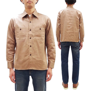 Buzz Rickson's Men's Herringbone Work Shirt, High-Density Cotton Long-Sleeve Button-Up Shirt, Made in Japan (BR29390 133 Beige)