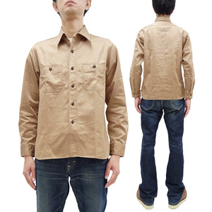 Buzz Rickson Herringbone Shirt Men's Casual Long Sleeve Plain HBT Button Up Work Shirt BR29390 133 Beige