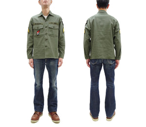 Buzz Rickson Men's U.S. Army OG-107 Utility Shirt with Patches (Relaxed Fit) - John Lennon Model Reproduction - Made in Japan (BR29586 Olive)