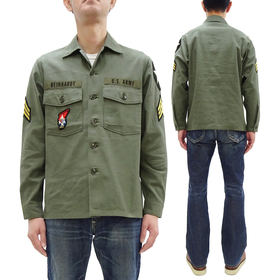 Buzz Rickson Men's U.S. Army OG-107 Utility Shirt with Patches (Relaxed Fit) - John Lennon Model Reproduction - Made in Japan (BR29586 Olive)