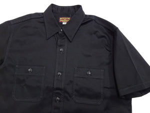 Buzz Rickson Herringbone Work Shirt - Men's Casual Military-Inspired Solid HBT Short-Sleeve Button-Up Shirt BR39530 119) Black