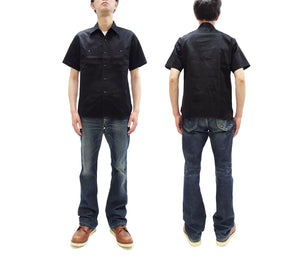Buzz Rickson Herringbone Work Shirt - Men's Casual Military-Inspired Solid HBT Short-Sleeve Button-Up Shirt BR39530 119) Black